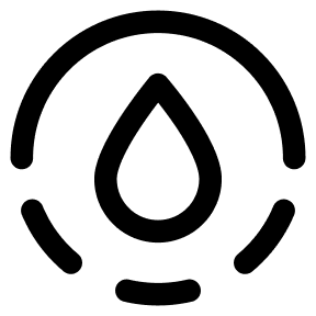 Black droplet symbol inside a circular design on a white background